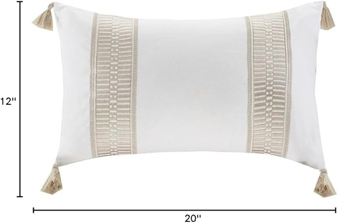Harbor House Modern Design Decorative Pillow Hypoallergenic Sofa Cushion Lumbar, Back Support, Oblong 12" x 20", Anslee, Cotton Tassel Taupe