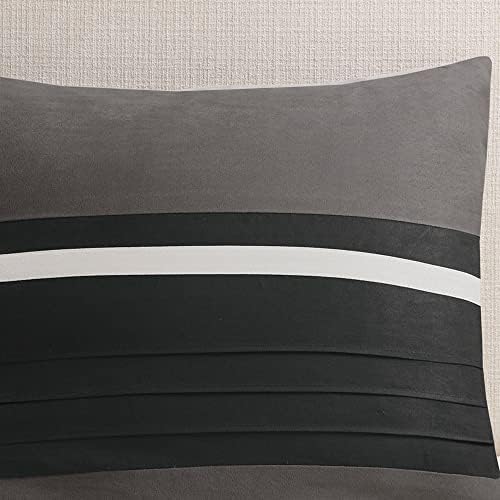 Madison Park - Palmer 7 Piece Comforter Set - Black and Gray - California King - Pieced Microsuede - Includes 1 Comforter, 3 Decorative Pillows, 1 Bed Skirt, 2 Shams