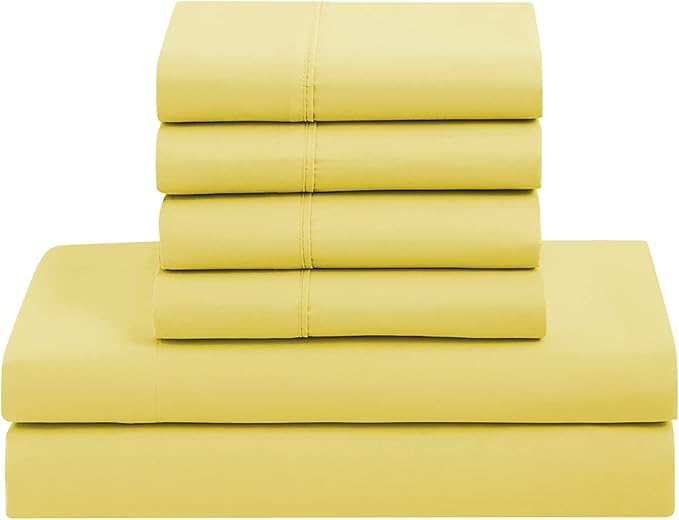 King Size Comforter Set with Sheets - 7-Piece Bedding Collection - 1 Comforter, 1 Fitted Sheet, 1 Flat, 4 Pillowcases - Deep Pocket - Soft & Breathable Premium Quality - Ideal for All Seasons, Yellow
