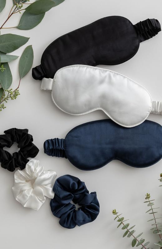 Silk Sleep Mask Set, 100% Mulberry Silk Mask with Hair Scrunchie - Ivory