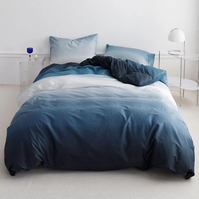 Pureant Blue White Gradient Comforter Sets Full Ocean Sea Blue Bedding Comforters Modern Plain White and Sky Blue Gradient Soft Quilts Farmhouse Abstract Art Watercolor Blanket Warm