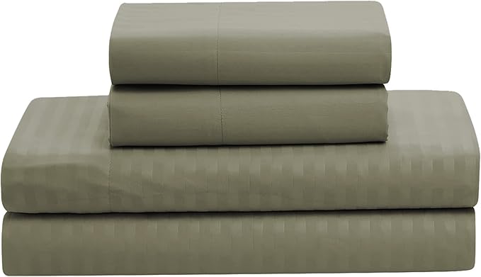 Sweet Home Collection 8 Piece Comforter Set Bag with Dobby Stripe Design, Bed Fitted, 1 Flat Sheet, 2 Pillowcases, 2 Shams, King Sage, Case Pack (Pack of 3)