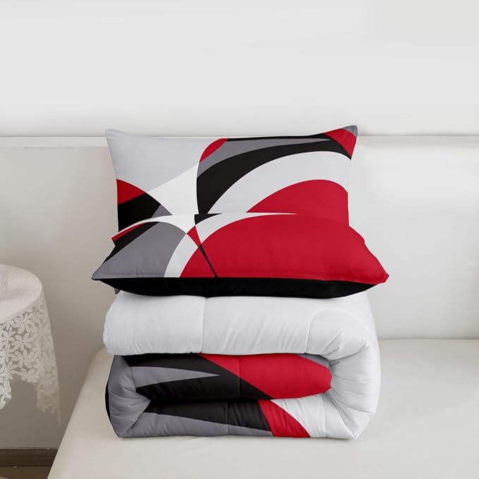 Erosebridal Abstract Bedding Full Geometric Comforter Set, Modern Duvet Insert Red Black Gray Quilt Comforter, Stripe Bedding Comforters & Sets Luxurious Kids Teen Adults Bedroom Decor 3pcs
