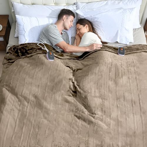 Electric Blanket Queen Size, Dual Control Heated Blankets (84"x90") 10 Heat Settings & 0.5-12H,Adjustable Timer, Cozy Velvet Reversible, Overheat Protection,ETL Certified, Machine Washable