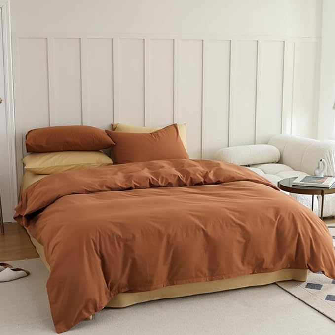 CLOTHKNOW Brown King Size Comforter Set Pumpkin Bedding Comforter Sets Soft Caramel Comforter Burnt Orange Comforters with 2 x Pillow Cases