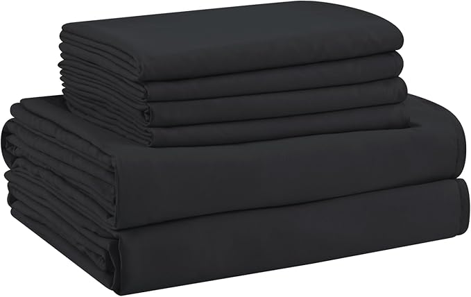 Twin Sheets Set - 4 Piece Soft Microfiber and Wrinkle Free Sheets - Easy Care, Extra Soft, Cooling Sheets - 1 Deep Pocket Fitted Sheet 1 Flat Sheet and 2 Pillowcases (Twin Balck)