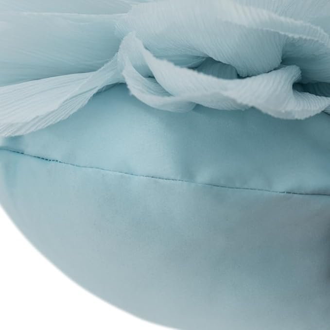 3D Light Blue Flower Round Decorative Throw Pillow with Insert Soft Cute Floral Accent Pillow Cushion for Bed Couch Bedroom Living Room Nursery Boho Aesthetic Home Decor 12Inch Blue and White