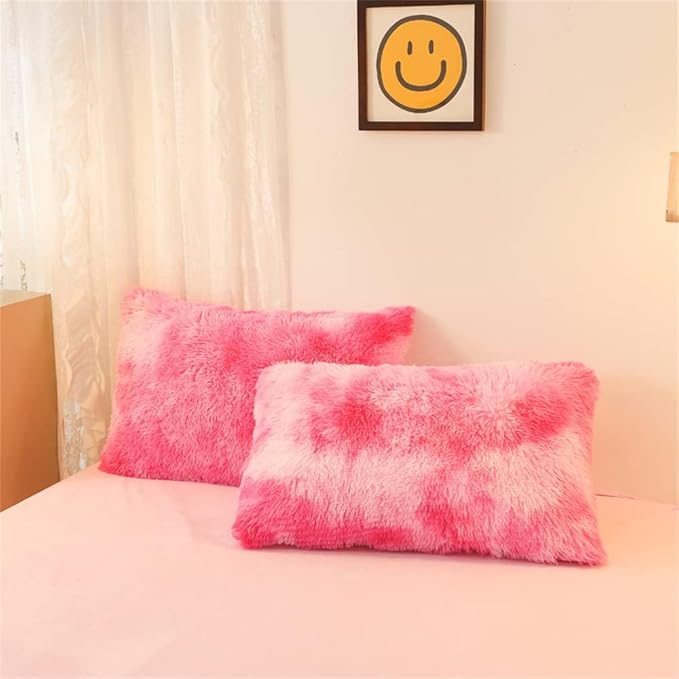 chovy Faux Fur Tie-Dyed Pink White Red Colorful Comforter Sets King - 3PC Bed Set Ultra Soft Plush Flannel Velvet Fluffy Fuzzy Bedding(Comforter x 1 Pillowcases x 2)