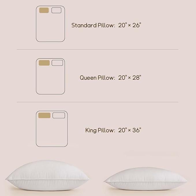 BHZ Down Feather Standard/Queen Pillows Set of 2 Pack, Luxury Hotel Collection Goose Bed Pillows for Sleeping Firm Soft Support for Side, Back, Stomach Sleepers for College Dorm Essentials, White
