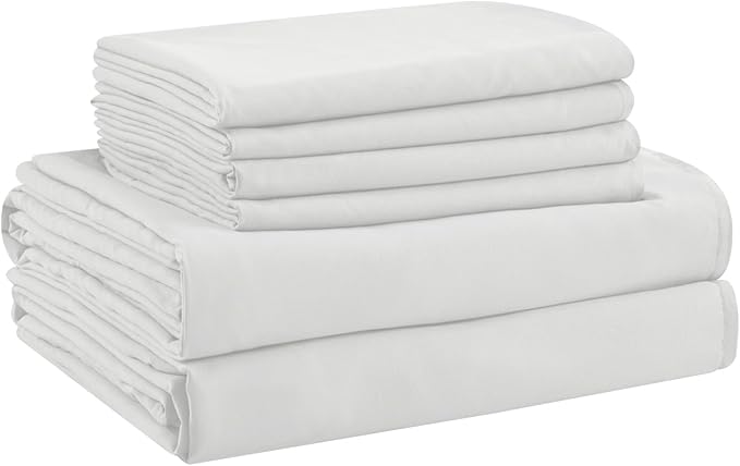 Twin Sheets Set - 4 Piece Soft Microfiber and Wrinkle Free Sheets - Easy Care, Extra Soft, Cooling Sheets - 1 Deep Pocket Fitted Sheet 1 Flat Sheet and 2 Pillowcases (Twin White)
