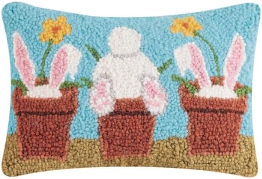 Peking Handicraft - Vase Rabbits Hook Pillow 8x12 - 30RN104C12OB