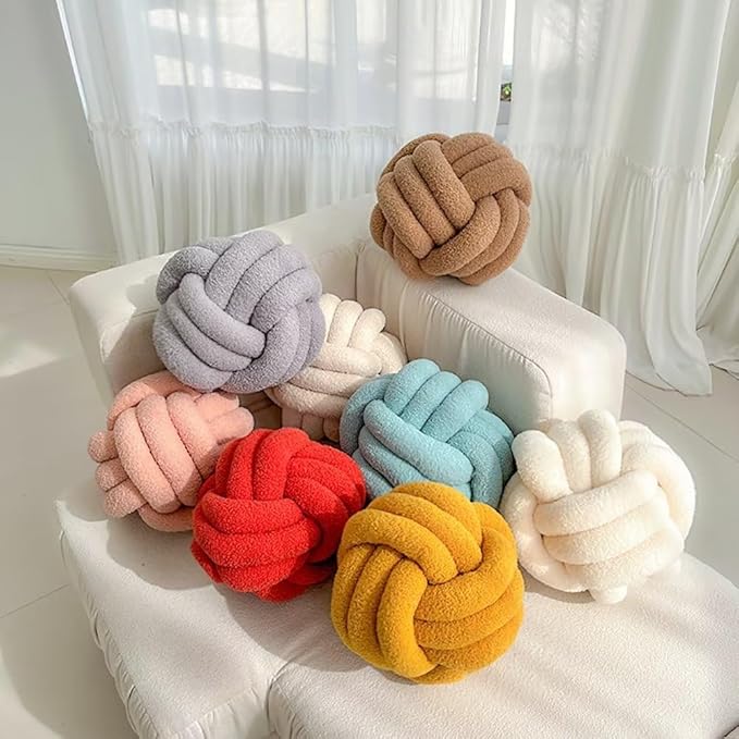 Decorative Throw Knot Pillow Ball for Home Chair Sofa Couch Bed Aesthetic Round Decor Pillows Lambswool Knotted Pillow Cushion (Ivory White, 11 inches)