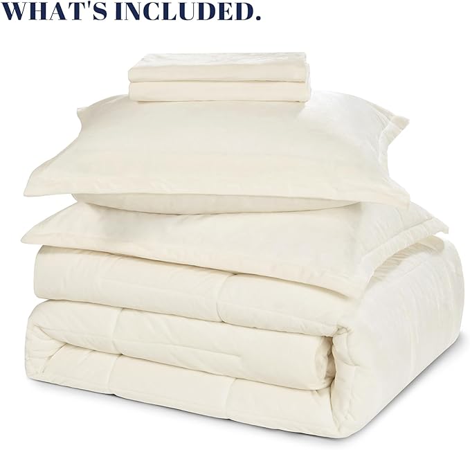 PHF Double-Sided Velvet Comforter Set Queen Size, 5 Piece Soft Luxury Winter Warm Bedding Sets, Modern Bed in A Bag Including 1 Cozy Comforter, 2 Pillow Shams, 2 Euro Shams for Home Decor, Cream