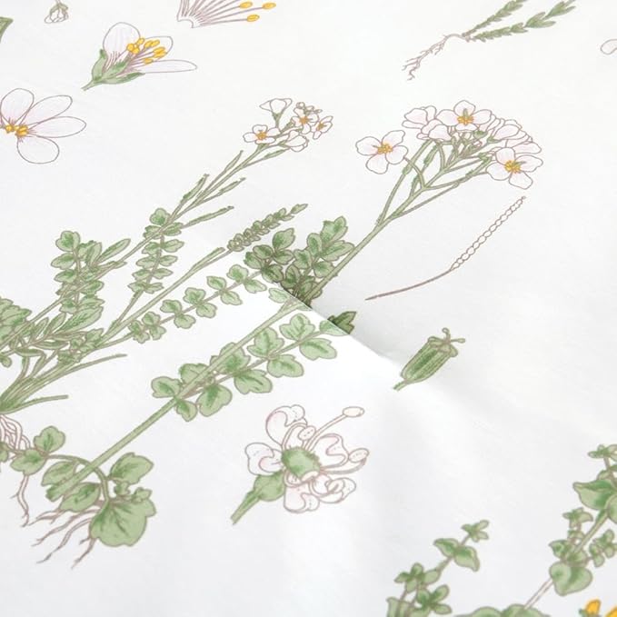 Wake In Cloud - Botanical Comforter Set, 100% Cotton Fabric, Floral Flower Cottagecore Neutral Shabby Chic Coquette Aesthetic, 3 Pieces Bedding Set, Yellow Green, Queen Size