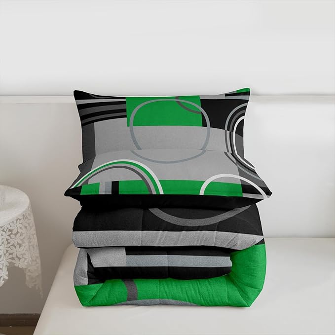 Peacock Green Comforter for Bedroom Decor Circles Spiral Duvet Insert Chic Black Grey White Down Comforter Queen Size Modern Swirls Square Quilt Set Abstract Graphic Texture Bedding Set