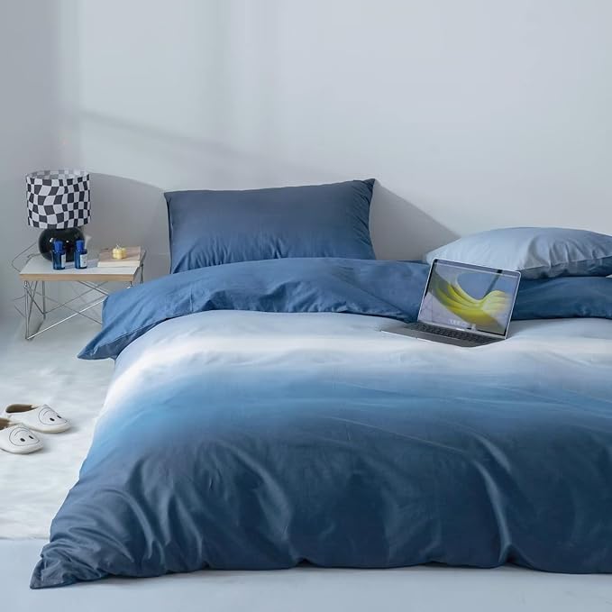 KAREVER Blue Gradient Comforter Set Queen Gradient Color Bedding Set Queen Bedding Set Blanket Quilts Blue Color Comforter Set for Queen Bed
