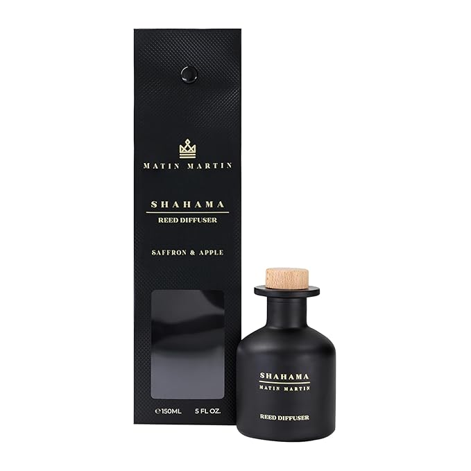 Matin Martin Shahama Reed Diffuser 5 oz - Luxury Aromatherapy with Saffron & Apple - Home Decor Gift for Bedroom, Office, Living Room, and Bathroom - Long Lasting Scent with Premium Fragrance Sticks