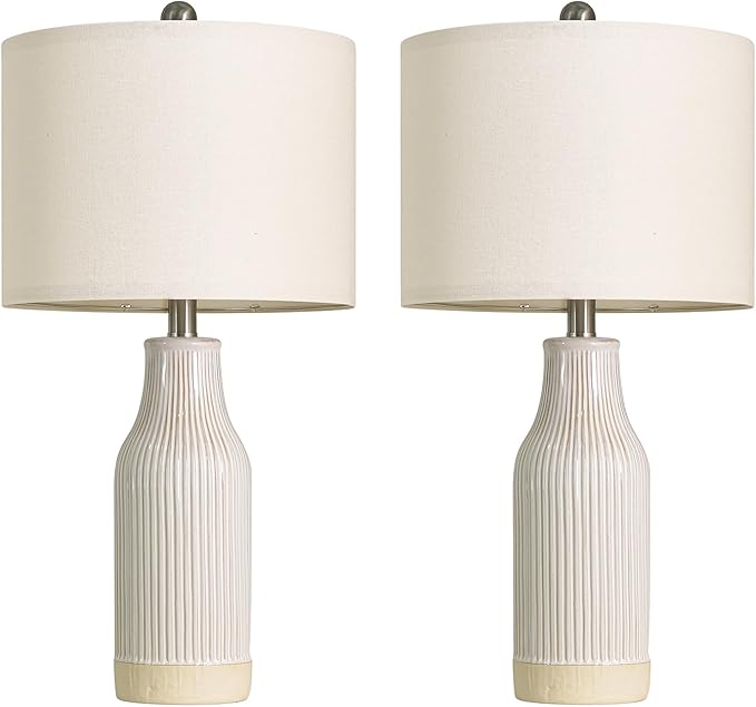 23.75" Modern Ceramic Table Lamps Set of 2, Stylish Bedside Lamps for Bedroom, Gorgeous Lamps for Nightstand, Lamps for Living Room, Farmhouse End Table Lamps, Cream Home Decor