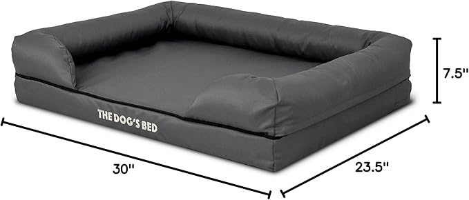 The Dog’s Bed Orthopedic Memory Foam Dog Bed with Bolsters, Oxford Fabric, Grey with Black Trim, M