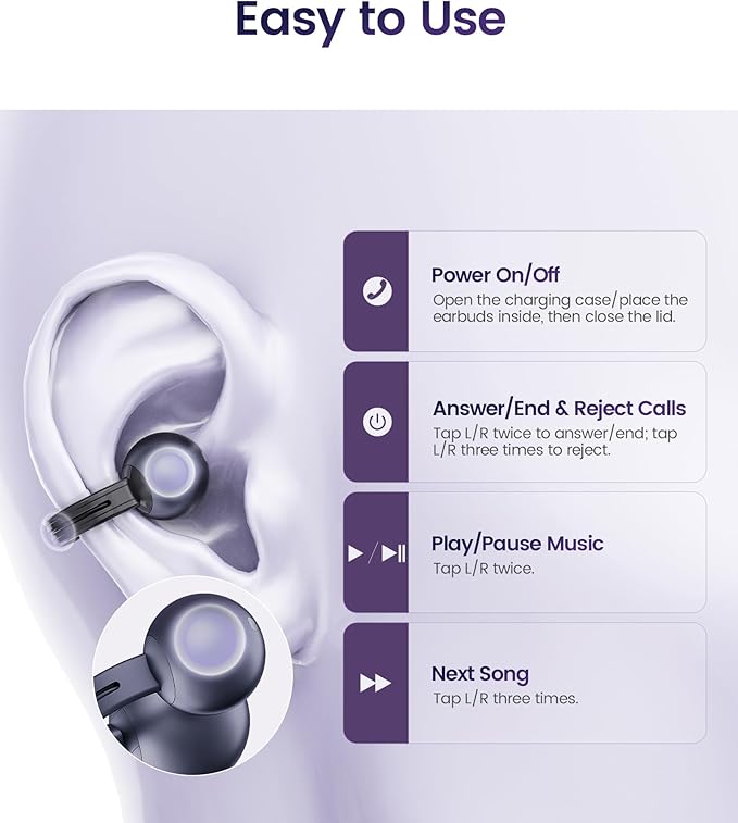 mojawa StarClip Open-Ear Wireless Bluetooth Headphones, Clip-On Earbuds, 4D Panoramic Sound, Clear Calls, Lightweight, Secure Fit, IP54 Water-Resistant Ear Grips for Workout and Daily Use, Gray
