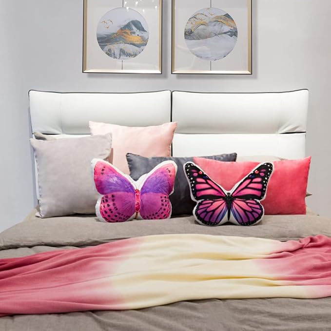 JWH 3D Butterfly Neck Pillow Decorative Car Travel Desk Neck Support Pillow Print Cushion Plane Trip Pillow 8x12 Inch Hot Pink