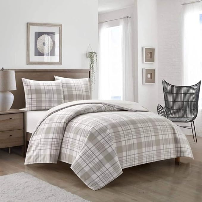 Dearfoams Super Soft 100% Cotton Comforter Set, Blue Plaid, Full/Queen