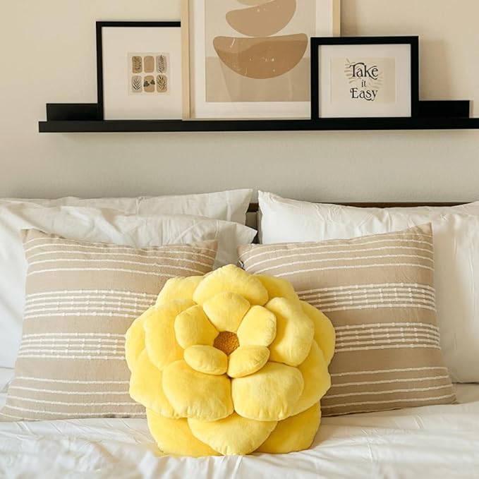 Green Philosophy Co. Camellia Plush Flower Pillow - Lemon Yellow
