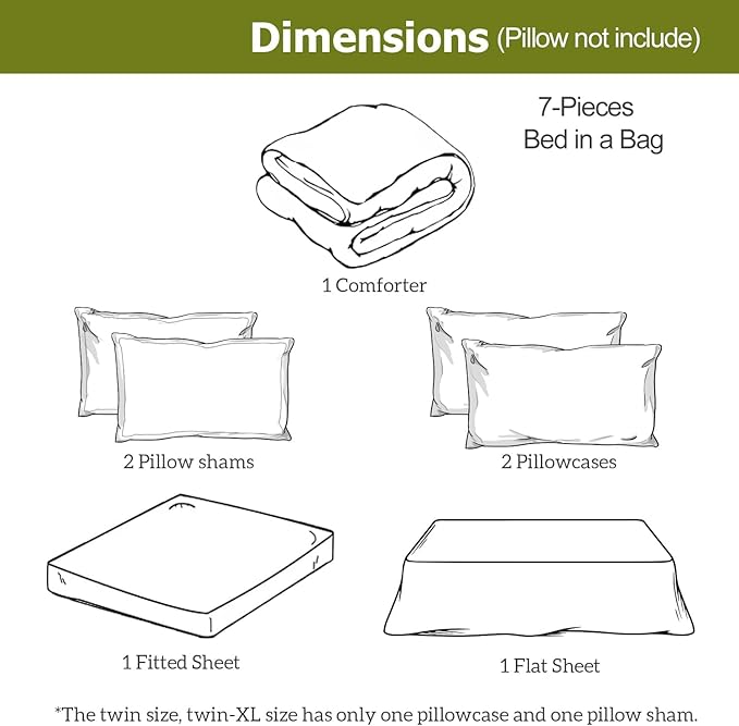 7 Pieces Solid Color Ultra-Soft Elegant Natural Full Size Bed Sheets and Comforter Set with Flat Sheet Fitted Sheet 2 Pillow Cases 2 PillowShams Lightweight All Season Use, Olive Green Full