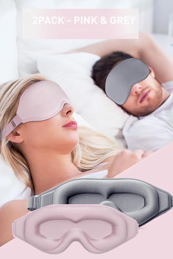 2 Pack Eye Mask for Sleeping - AUPHIL 3D Contoured Eye Mask with Eye Cup Blackout Sleeping Mask, Zero Pressure Eye Cover Sleep Mask for Women Men Side Sleeper 100% Light Blocking Blindfold