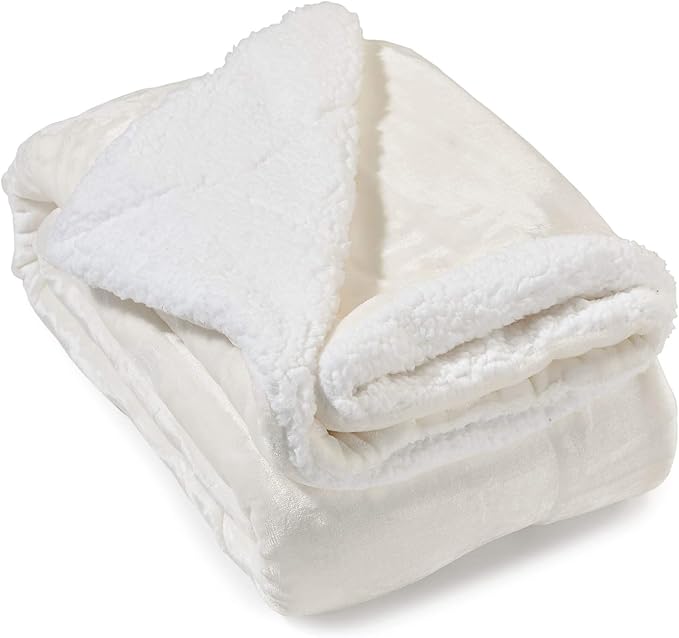 Genteele Sherpa Throw Blanket Super Soft Reversible Ultra Luxurious Plush Blanket, 60 x 70 inches, Ivory/White