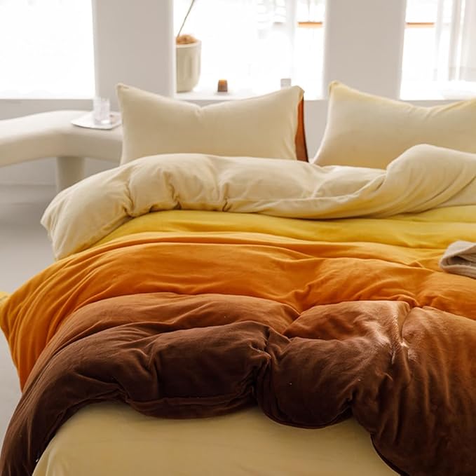 Wellboo Orange Gradient Comforter Sets California King Yellow and Orange Velvet Bedding Comforters Cal King Women Modern Plain Orange Brown Flannel Quilts Farmhouse Abstract Art Orange Plush Blanket