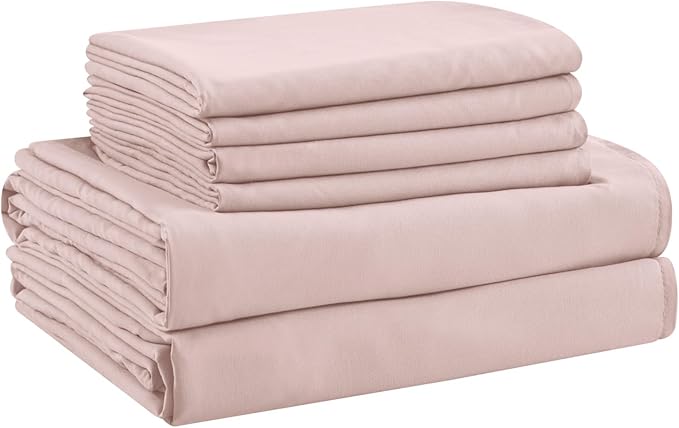 Twin Sheets Set - 4 Piece Soft Microfiber and Wrinkle Free Sheets - Easy Care, Extra Soft, Cooling Sheets - 1 Deep Pocket Fitted Sheet 1 Flat Sheet and 2 Pillowcases (Twin Baby Pink)