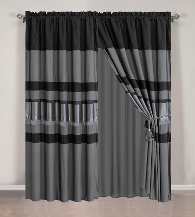Grand Linen - 7-Piece (California) Cal King Size Chenille/Woven Jacquard Bedding Grey/Gray Silver Stripe Overize Comforter Set Bed in a Bag