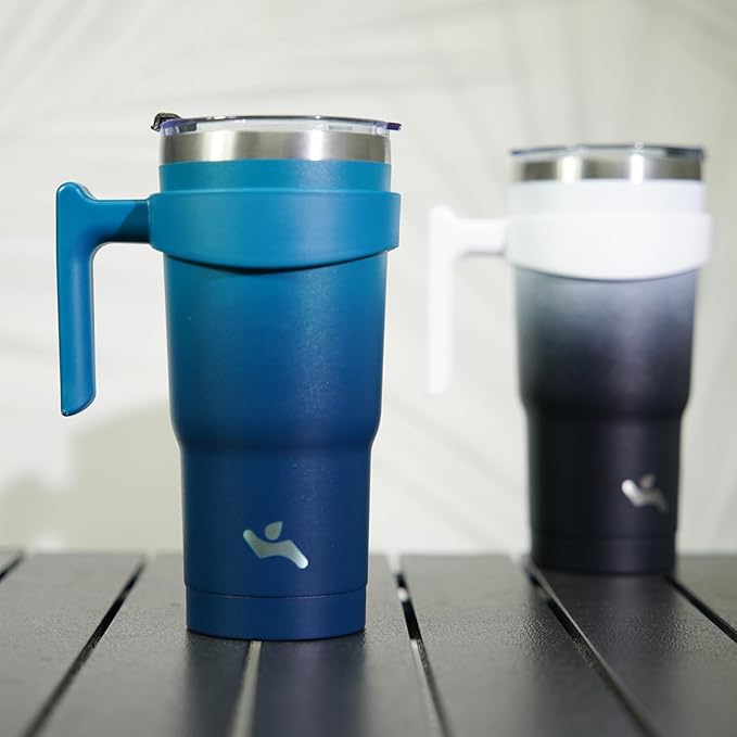 20 oz Tumbler with Handle and 2 Straw 2 Lid, Insulated Water Bottle Stainless Steel Vacuum Cup Reusable Travel Mug,Indigo Black
