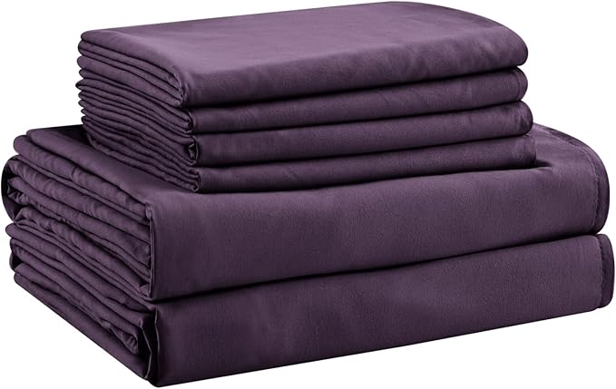 Twin Sheets Set - 4 Piece Soft Microfiber and Wrinkle Free Sheets - Easy Care, Extra Soft, Cooling Sheets - 1 Deep Pocket Fitted Sheet 1 Flat Sheet and 2 Pillowcases (Twin Purple)