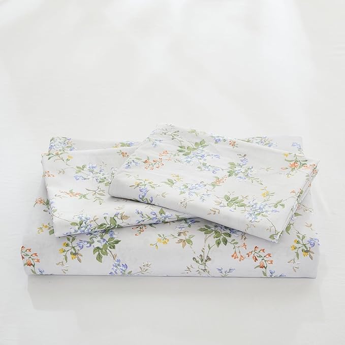 Floral Comforter King Size 100% Cotton Bedding Set Green & Yellow Flowers Cotton Comforter Sets 3 Pcs Reversible Lightweight Bedding Sets for All Seasons