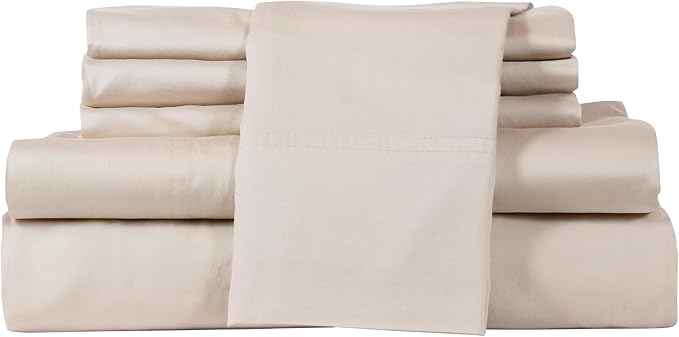 Therapedic 100% Egyptian Cotton King 6-Piece Sheet Set ā Naturally Cooling & Breathable Sateen, Preshrunk Garment Wash, 16" Deep Pocket Fitted Sheet, Bonus Pillowcases, Soft & Durable - Fog