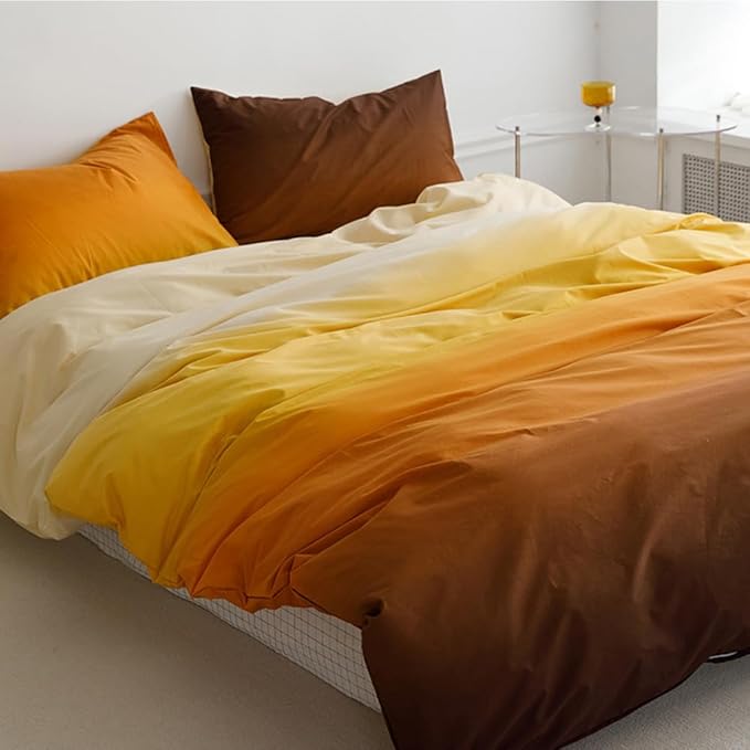 CLOTHKNOW Orange Yellow Queen Comforter Set Brown Bedding Comforter Sets Soft Yellow Queen Comforter with 2 x Pillow Cases