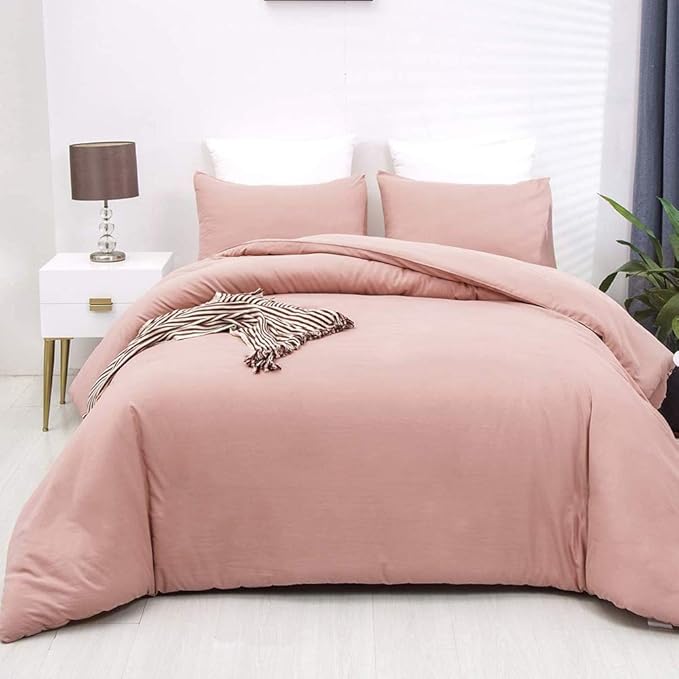 KAREVER Pink Comforter King Size Pure Blush Pink Bedding Set Women Rose Pink Durable Comforter Set 3 Pieces 1 Comforter with 2 Pillowcases