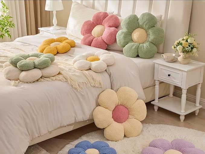 Cute Daisy Plush Throw Pillow, Purple Flower Shaped, 19.6" Seating Pillow, Home Decorative Floor Pillows