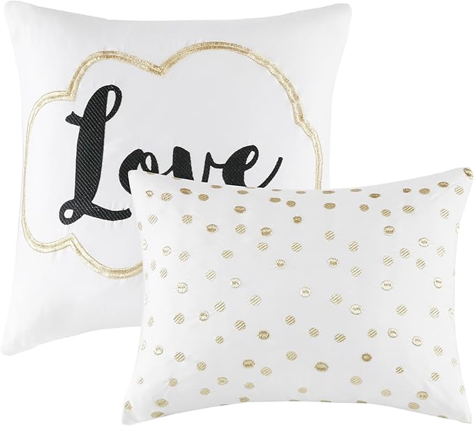 Intelligent Design Raina Twin / Twin XL Comforter Set, Soft Microfiber Comforter Set Twin, Modern Geometric Metallic Bed Set, 4 Pieces College Bedding Comforter Set with 1 Sham, 2 Toss Pillows Ivory
