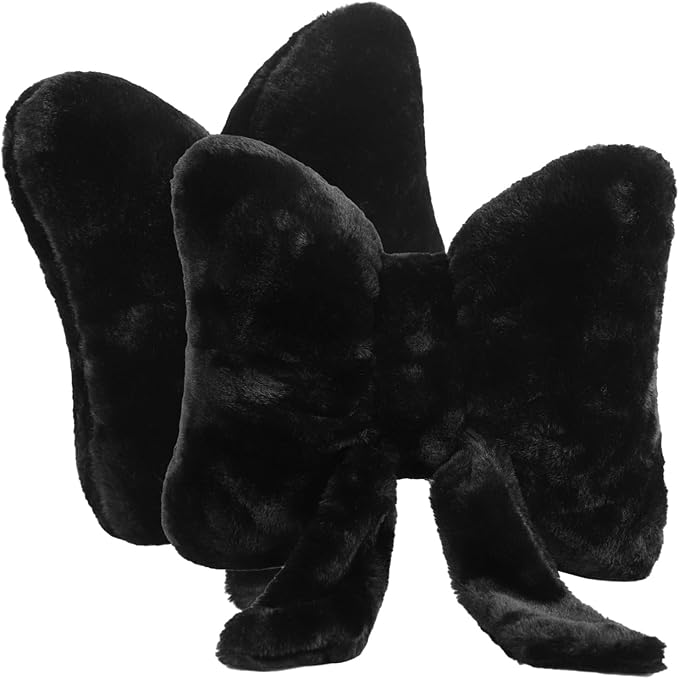 2 PCS Black Bow Pillow, Soft Bow Decorative Pillows with Faux Fur, Cute 12" Bow Throw Pillows, Aesthetic Home Decor Bow Shaped Plush Pillow for Bedroom Sofa Couch