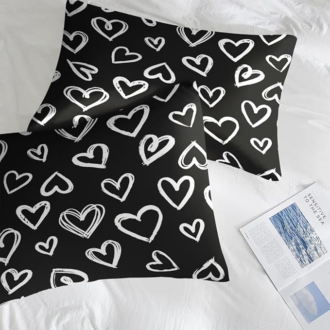 Comforter Set Full Size, Love Cute 7 Pcs Bedding for Kids and Adults, Heart White Bed Sheet Sets with Fitted Sheet 2 Pillowcases & 2 Shams for Bedroom Bed Decor