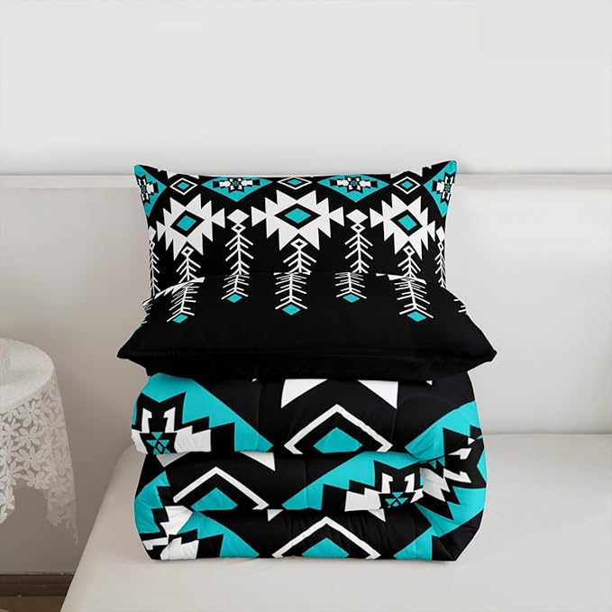 Erosebridal Queen Western Aztec Comforter Set for Boys, Native American Navajo Bedding Set Rustic Southwestern Quilt Ethnic American Native Geometric Down Comforter for Teens Adult Bedroom, Black