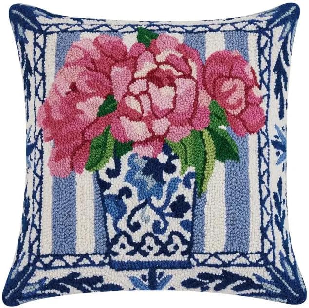 Peking Handicraft Pretty Petals Hook Pillow, 10-inch Square, Multicolor, Wool and Poly Velvet, for Home, Office, Living Room Décor