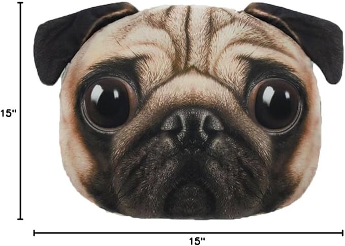 LFZ Pug Dog Shape Decorative Cushion Pillow for Indoor Sofa Chair Bed or Outdoor Beach Chair Car Travelling Vacation 15 inches