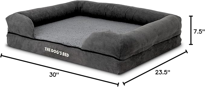 The Dog’s Bed Orthopedic Memory Foam Dog Bed with Bolsters, Plush Fabric, Grey Plush, M