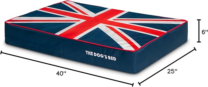 The Dog’s Bed Orthopedic Memory Foam Dog Bed Mattress, Oxford Fabric, Blue & Red Trim UK Center Flag, L, 6-Inch