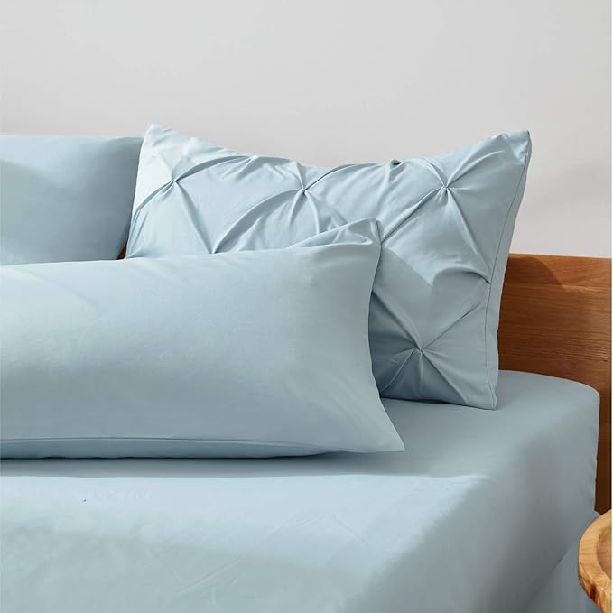 Bedsure Twin Comforter Set Light Blue - Bed in a Bag Twin Size Bedding 5 Pieces, GentleSoft™ Pintuck Bed Set Gift for Family, Pinch Pleat Light Blue Comforter with Sheets, Pillowcase & Sham