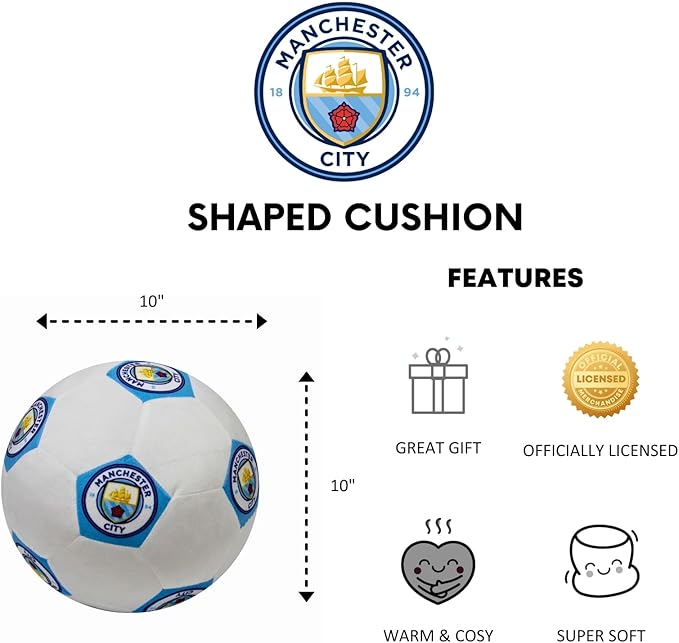 Character World Manchester City FC 3D Soccer Cushion | Fluffy Stuffed Toy Soccer Ball